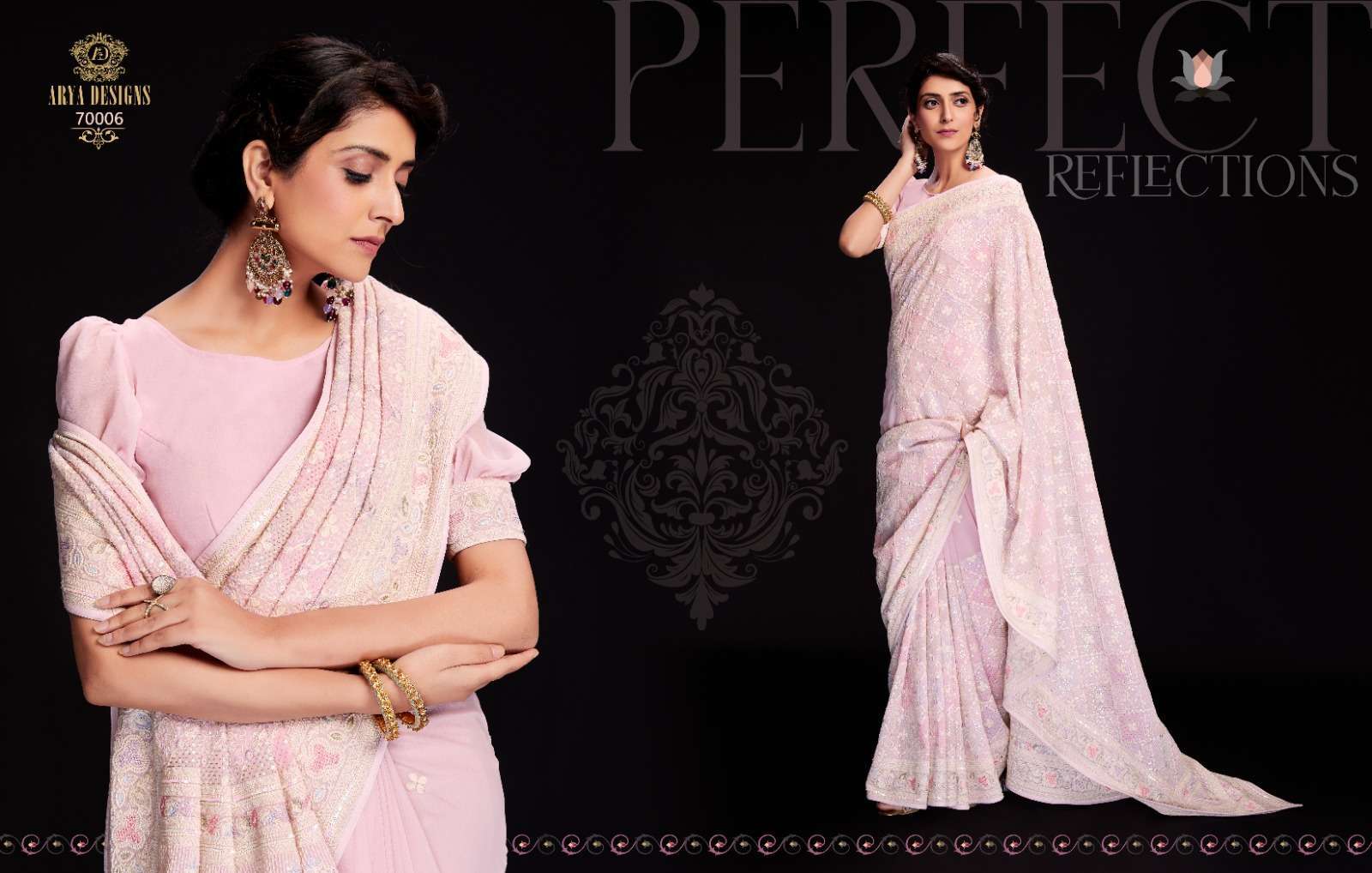 arya designs swarna vol 6 series 70001-70012 georgette saree
