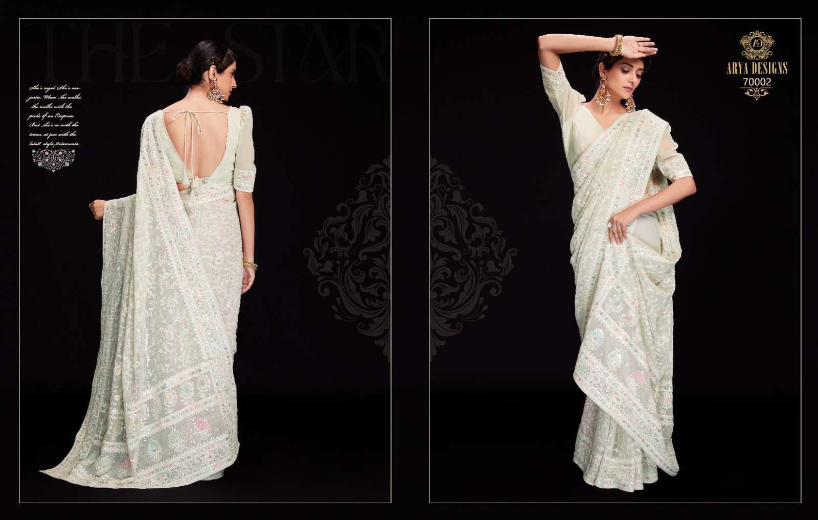 arya designs swarna vol 6 series 70001-70012 georgette saree