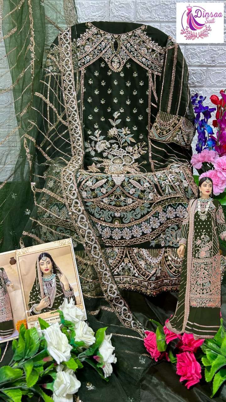 dinsaa suit d 150 beautiful dark colors georgette embroidered suit 
