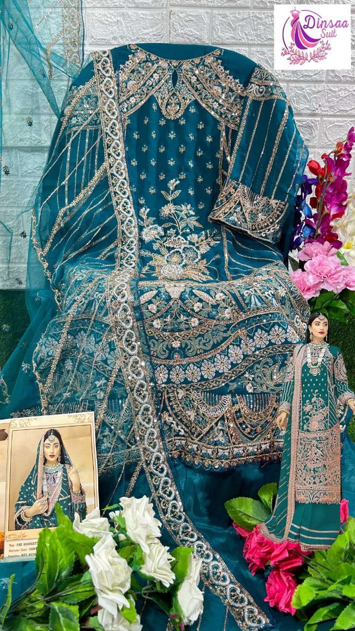 dinsaa suit d 150 beautiful dark colors georgette embroidered suit 