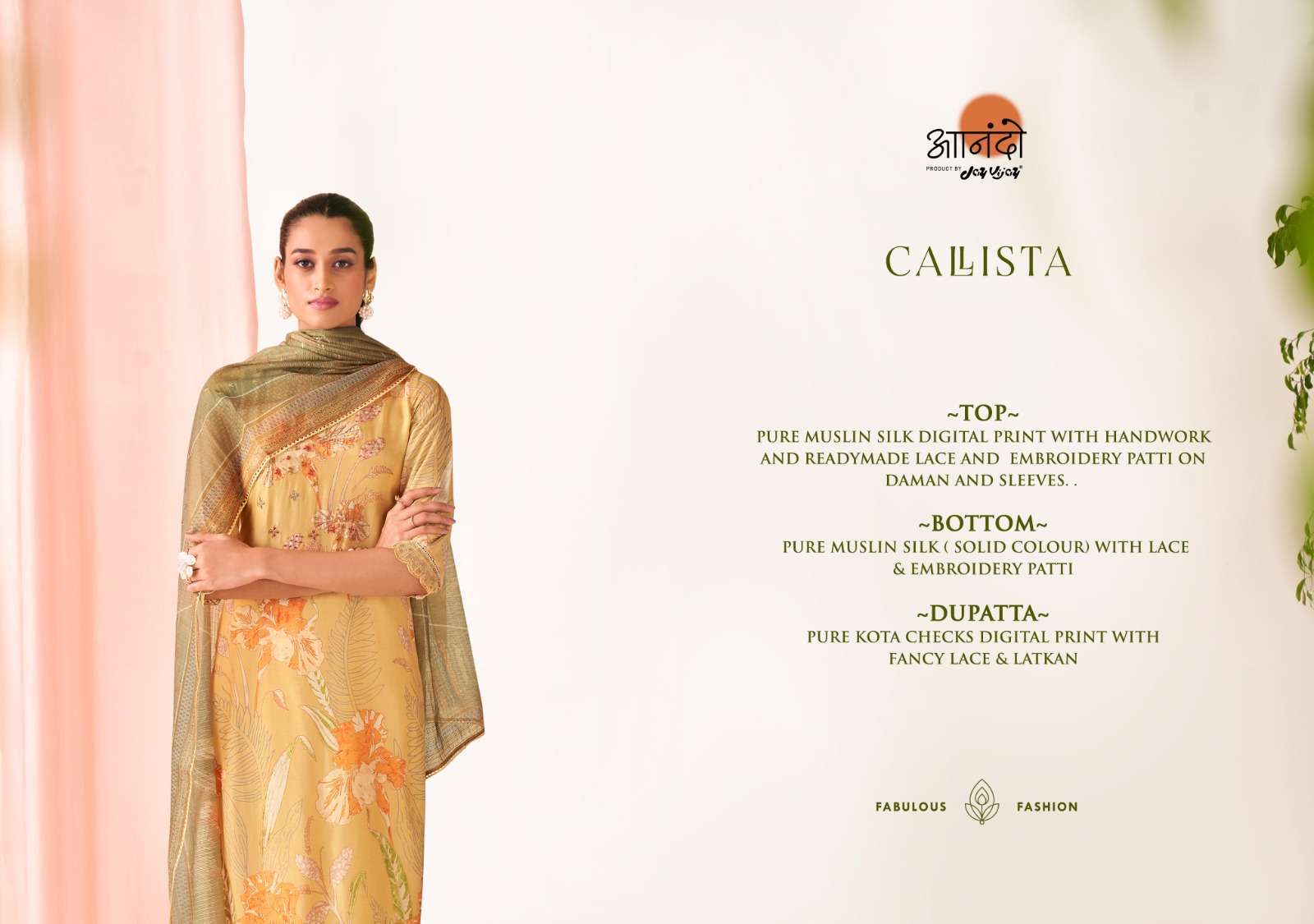 jay vijay anando calista 3085 pure muslin silk suit 