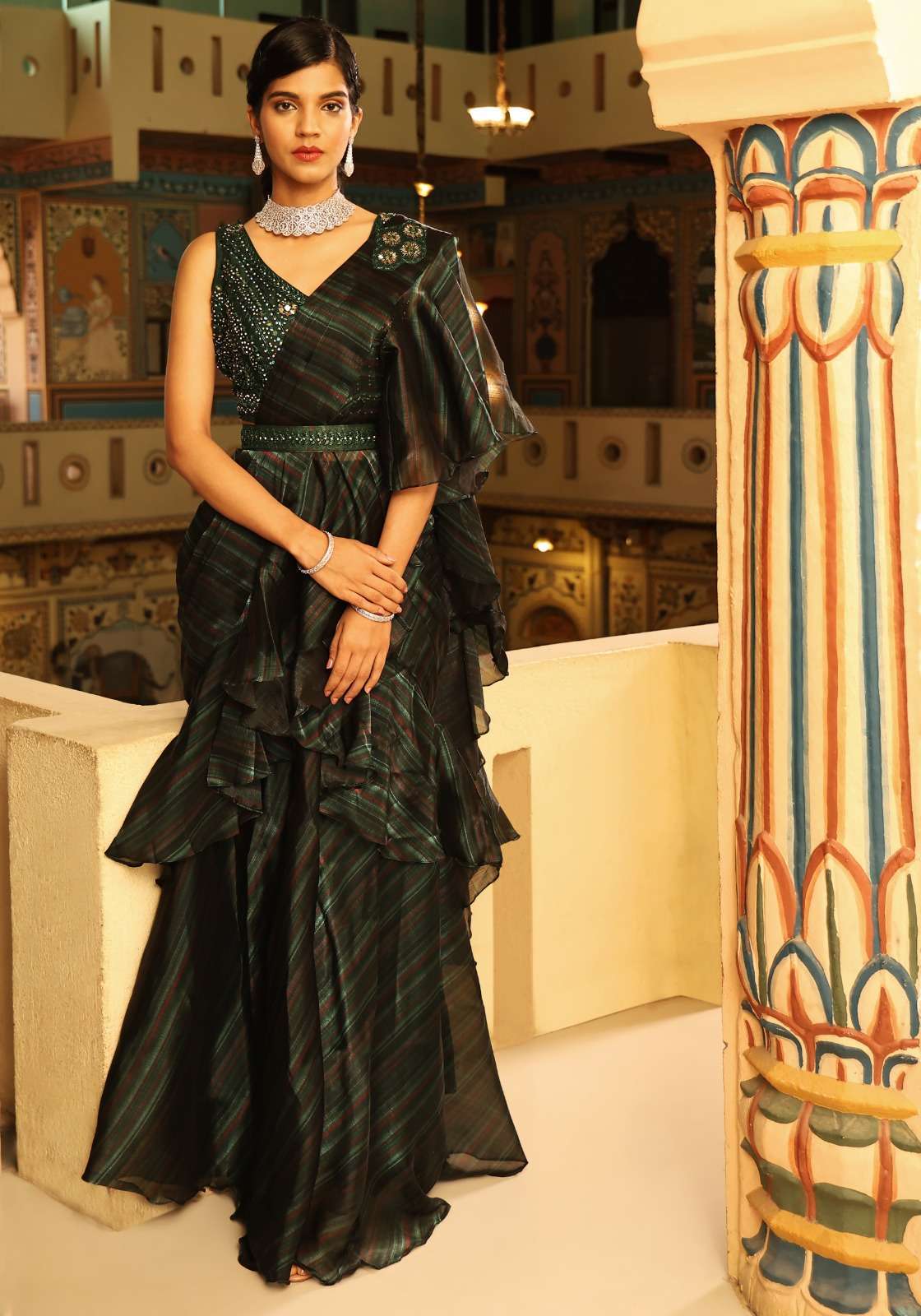 pr 1016341 organza fabric with skirt type saree