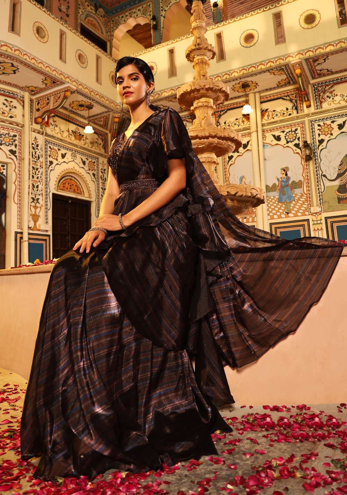 pr 1016341 organza fabric with skirt type saree