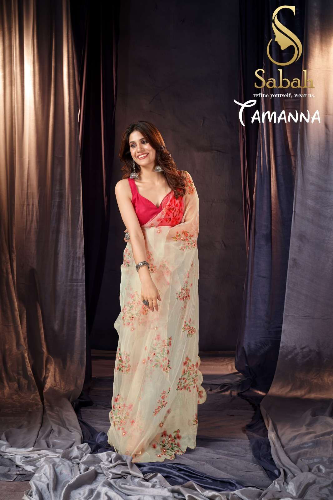 sabah tamanna floral saree vol 1 organza khatli work saree