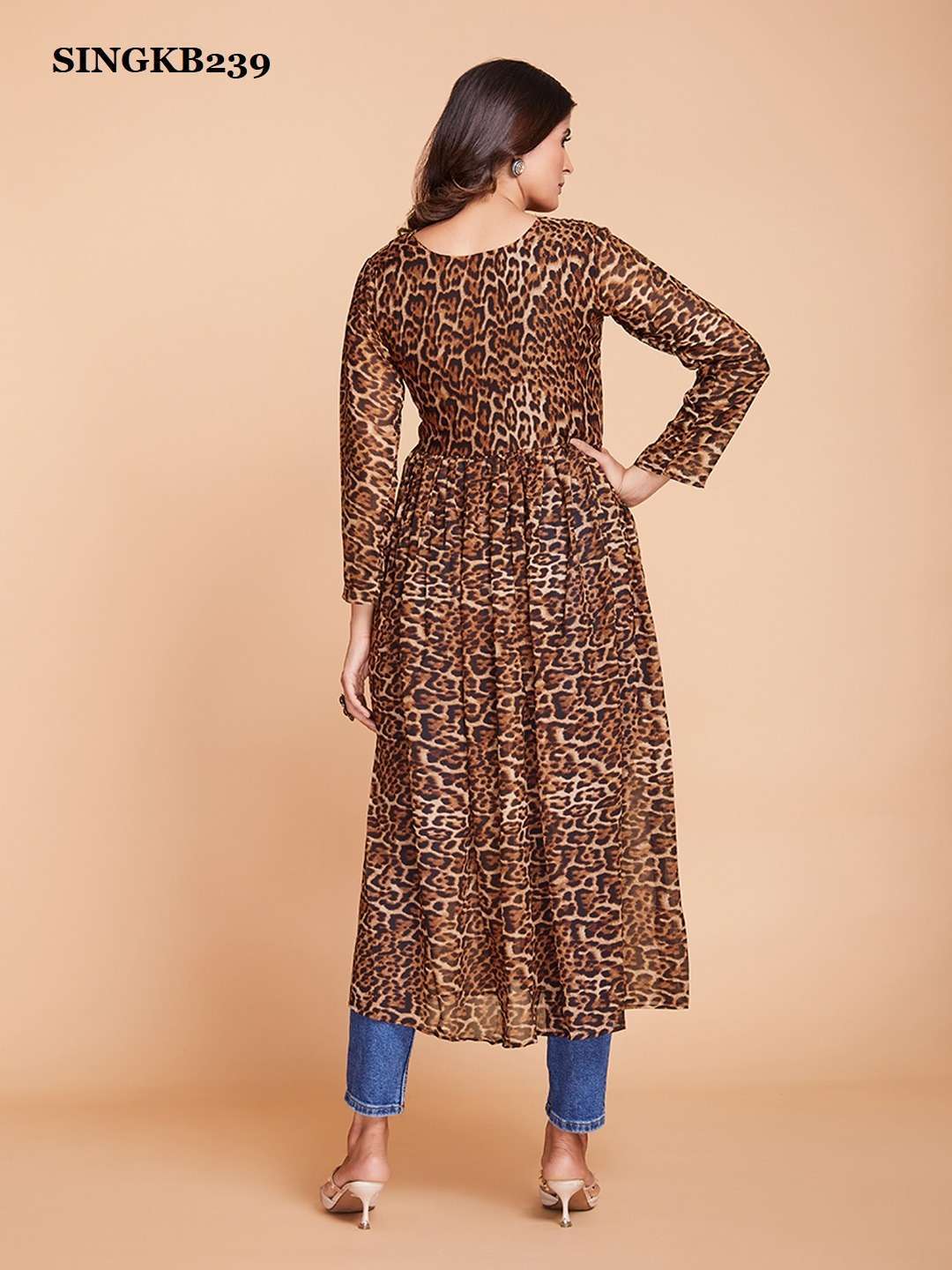 arya singkb239 fancy georgette brown color kurti