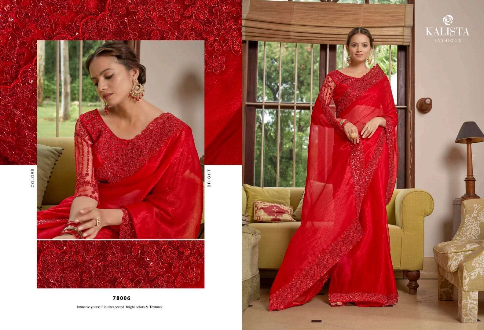 kalista fashion aarzoo series 78001-78006 blooming sitara chiffon saree