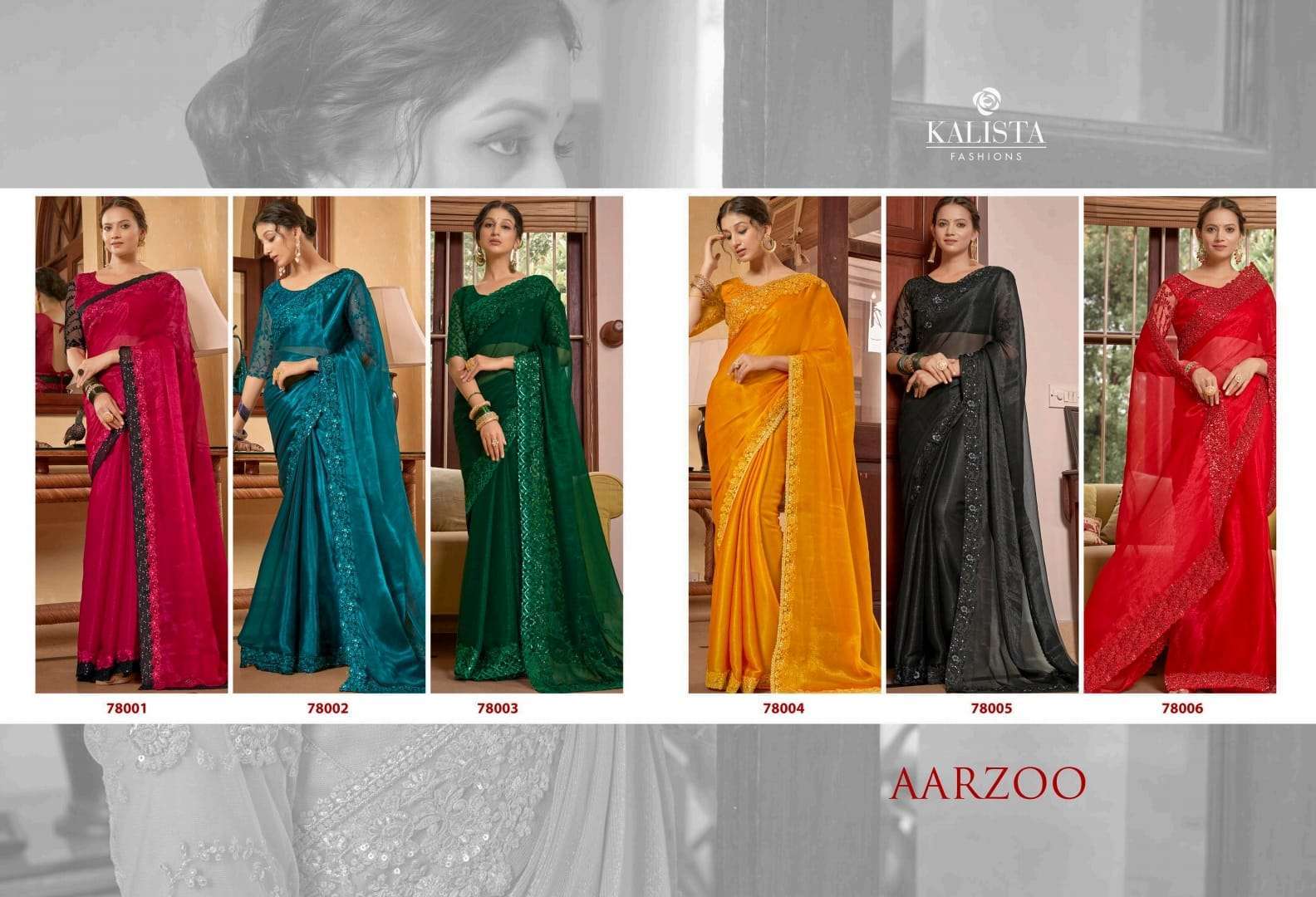 kalista fashion aarzoo series 78001-78006 blooming sitara chiffon saree
