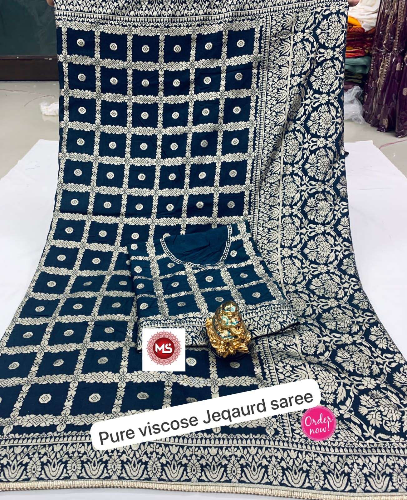 Ms brand desigber pure viscose silk saree zari weaving border