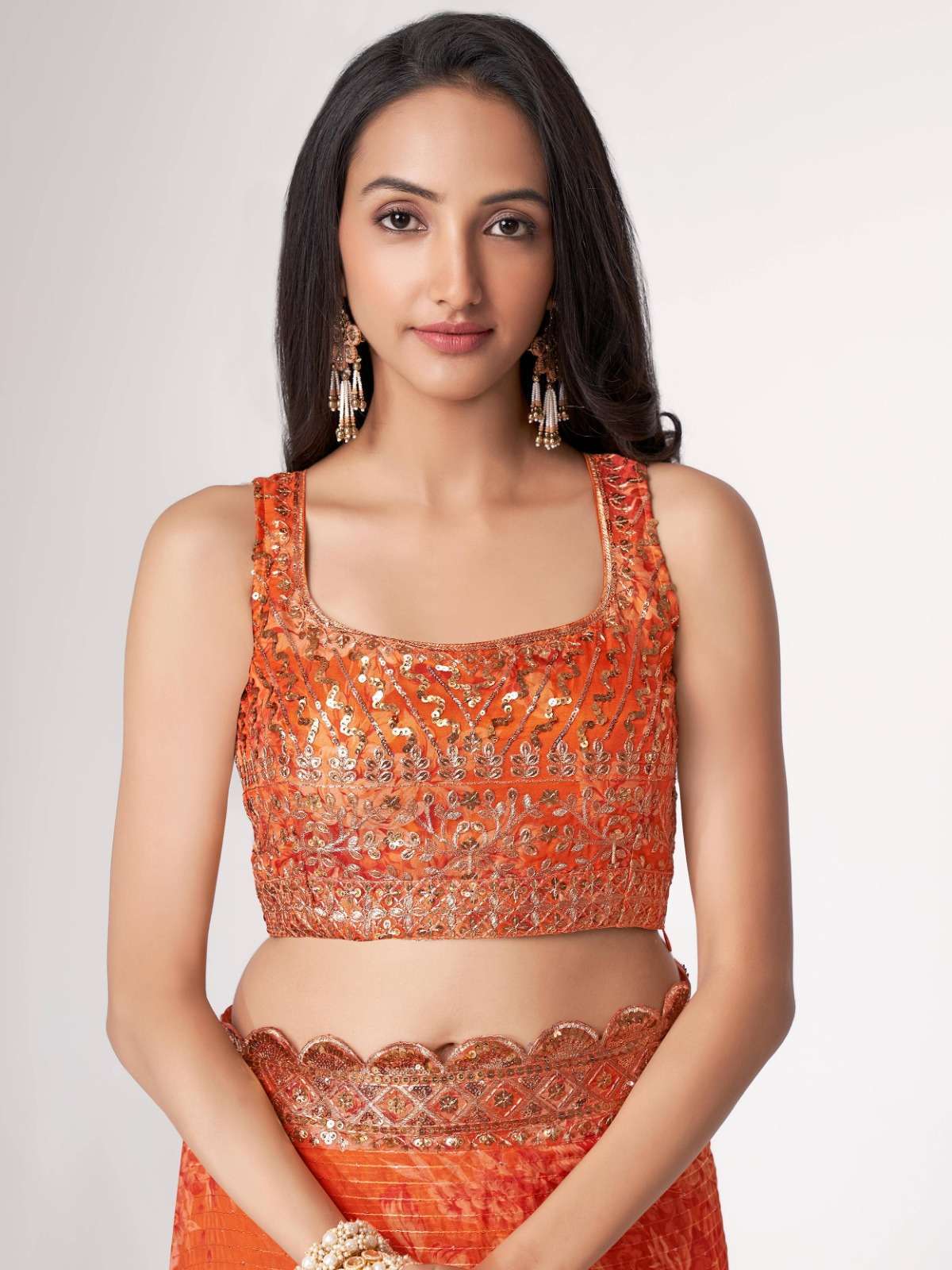 pr 1102 fancy floral designer border wedding wear orange color single saree