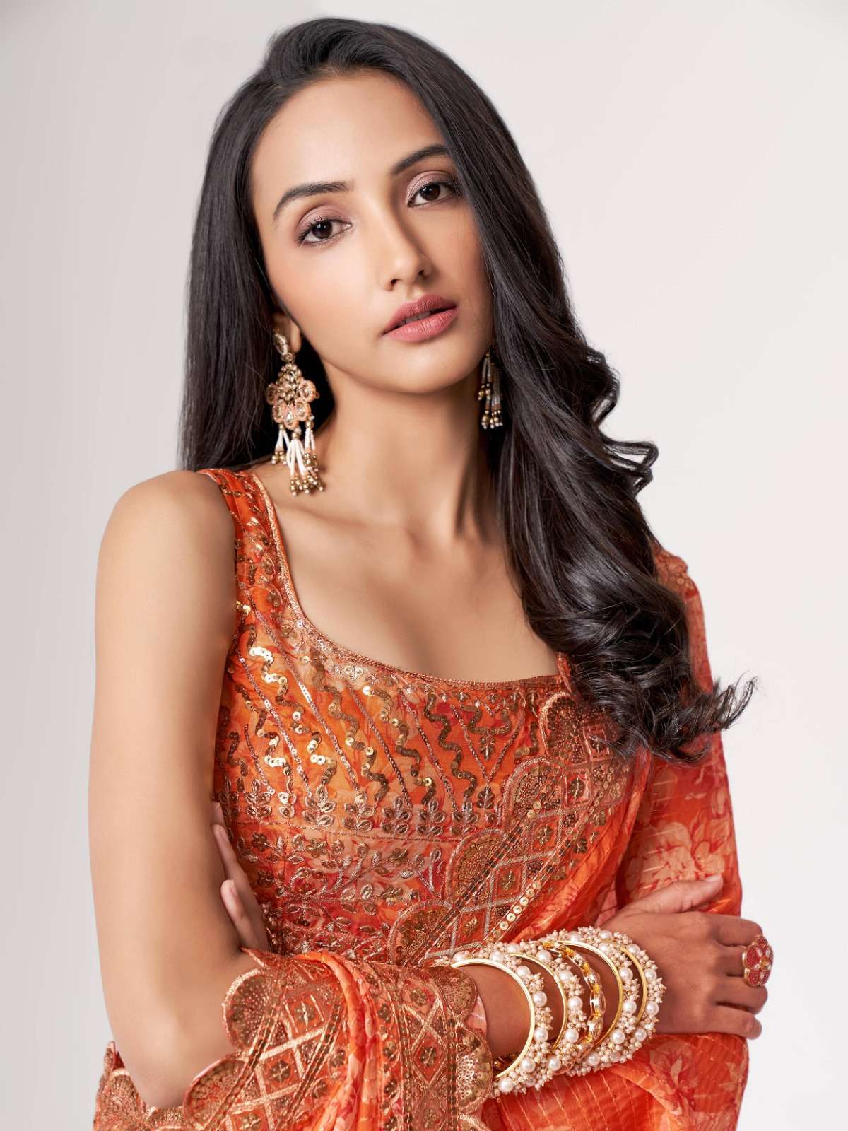 pr 1102 fancy floral designer border wedding wear orange color single saree