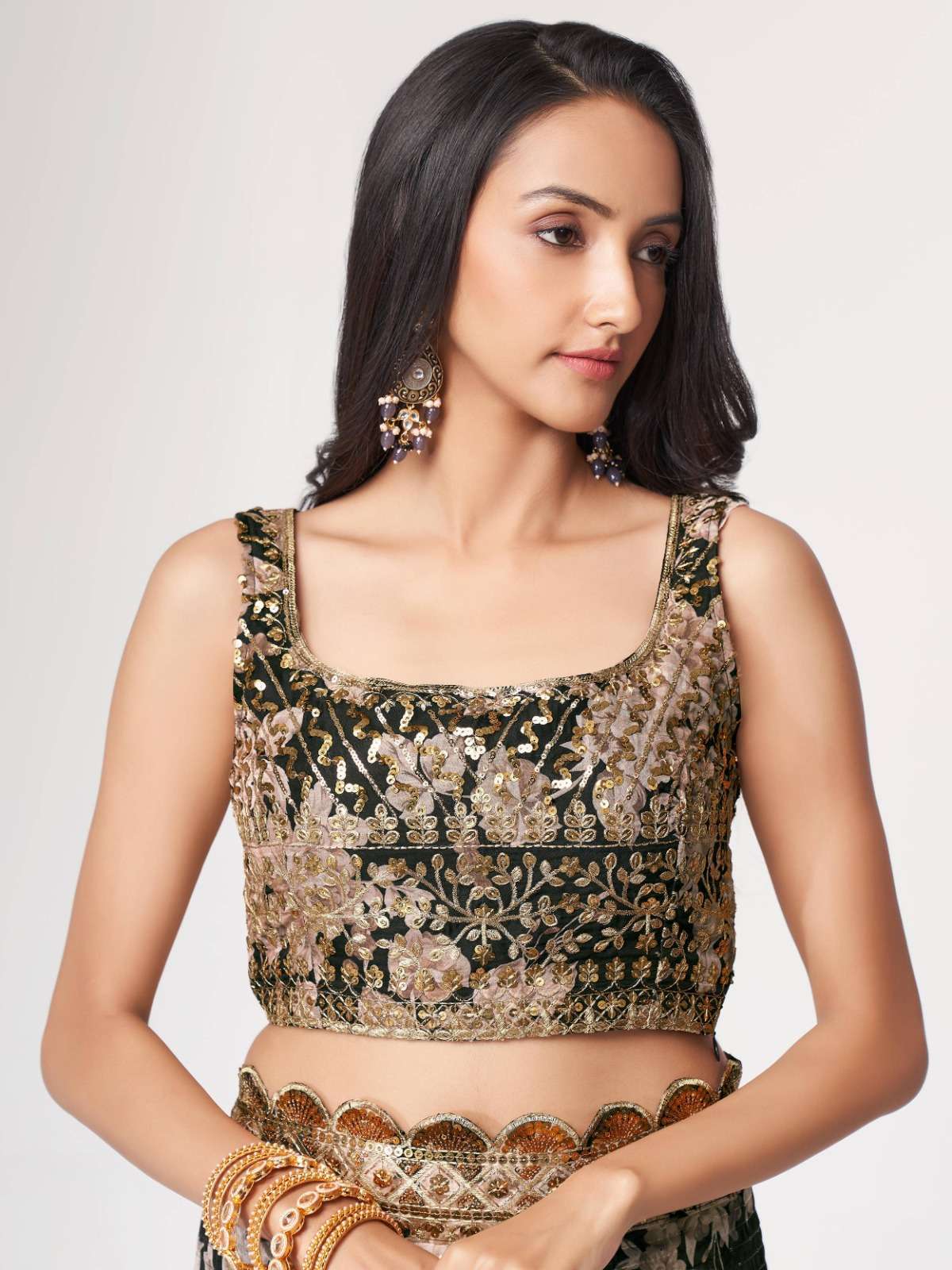 pr 1103 fancy floral black color classic saree single design