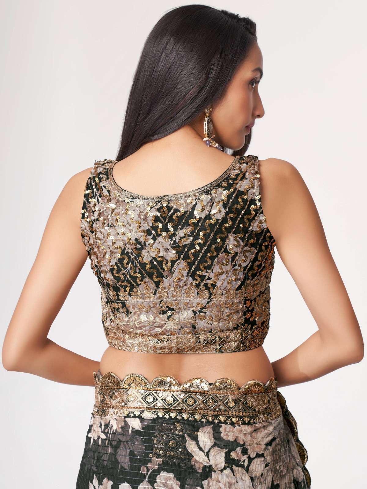 pr 1103 fancy floral black color classic saree single design
