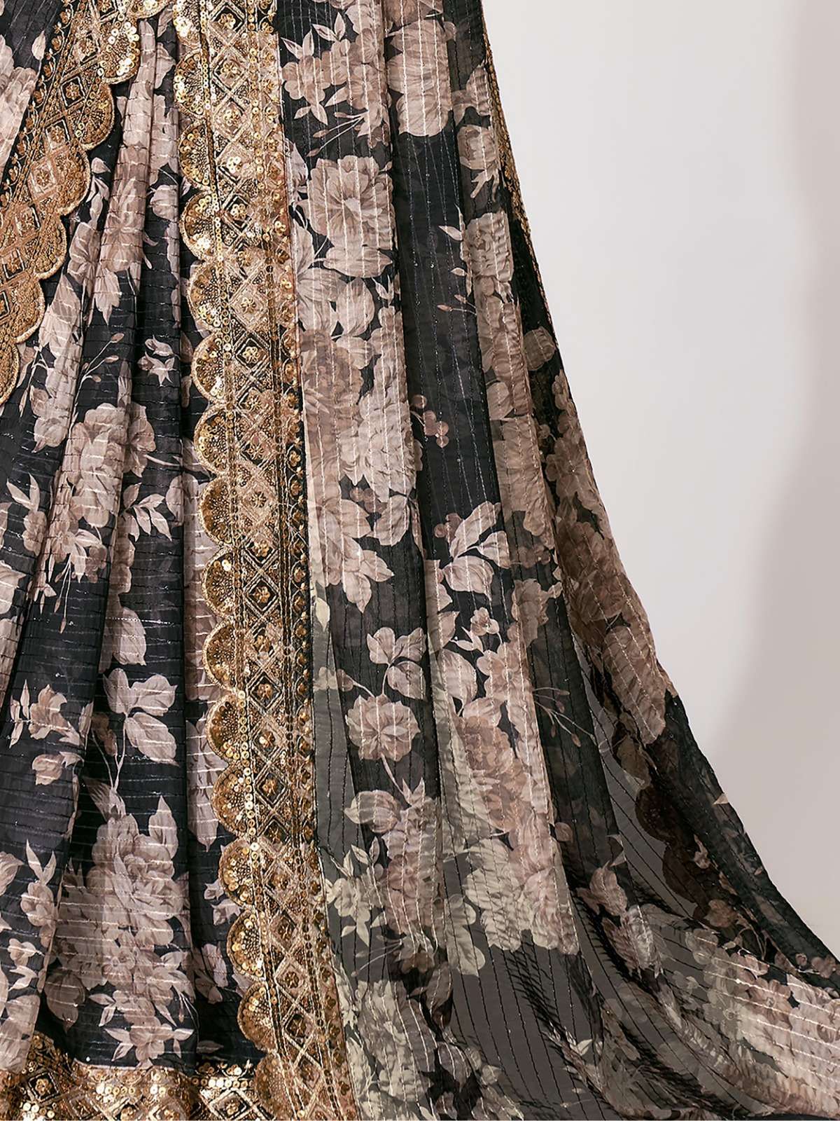 pr 1103 fancy floral black color classic saree single design