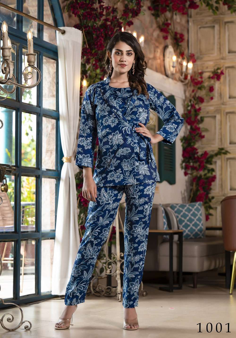 pr richie fancy cord set soft silk digital print readymade crop top with jacket and pant