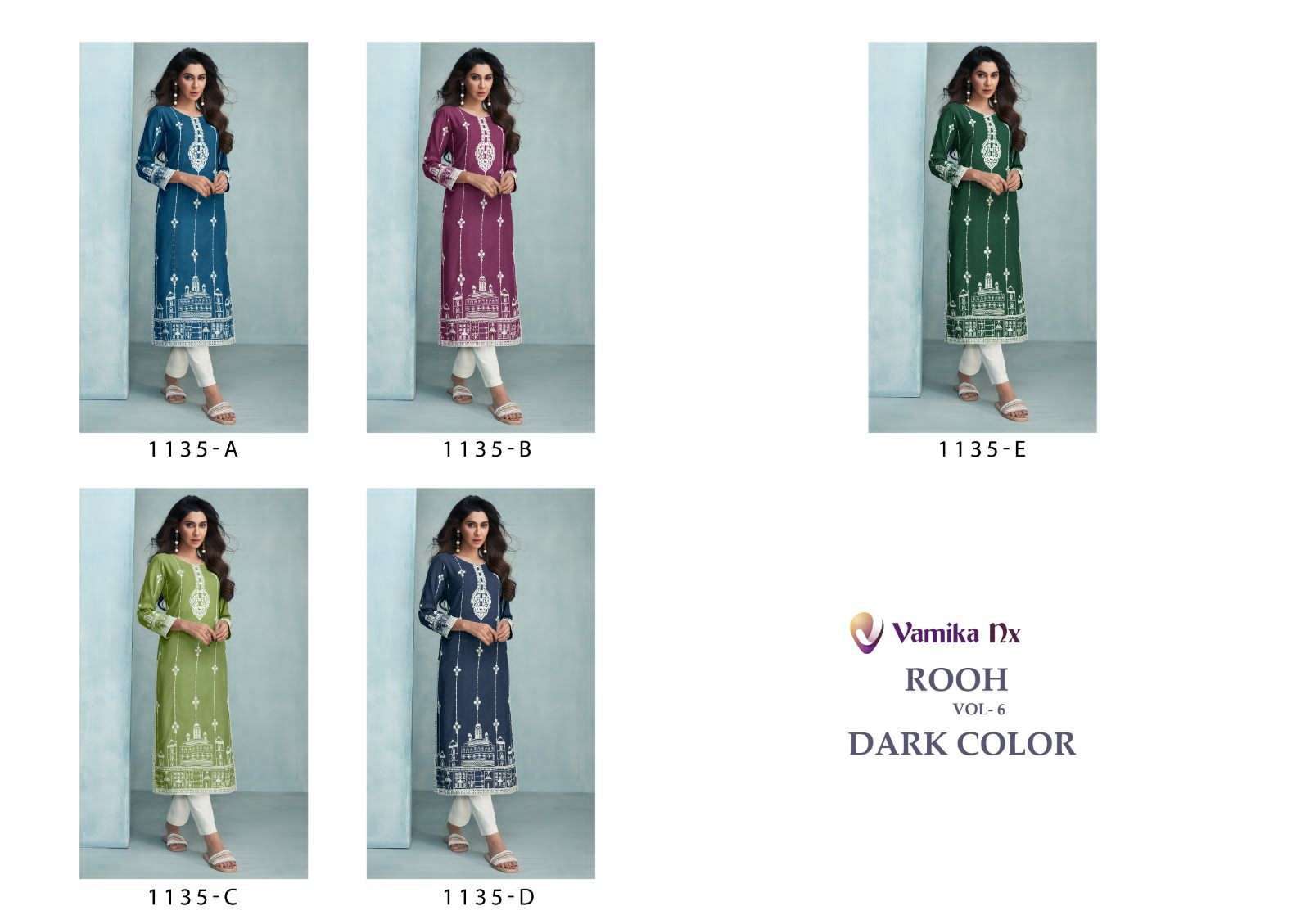 vamika nx rooh vol 6 dark color series 1135 pure rayon viscose kurti