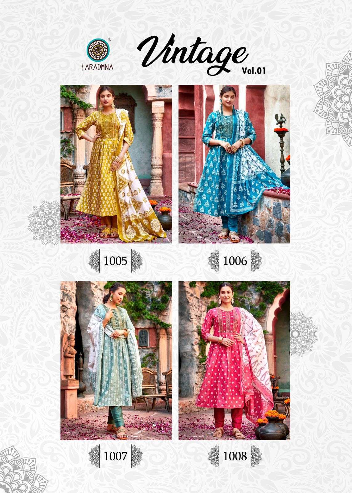 aradhana vintage vol 1 series 1001-1008 Cotton readymade suit