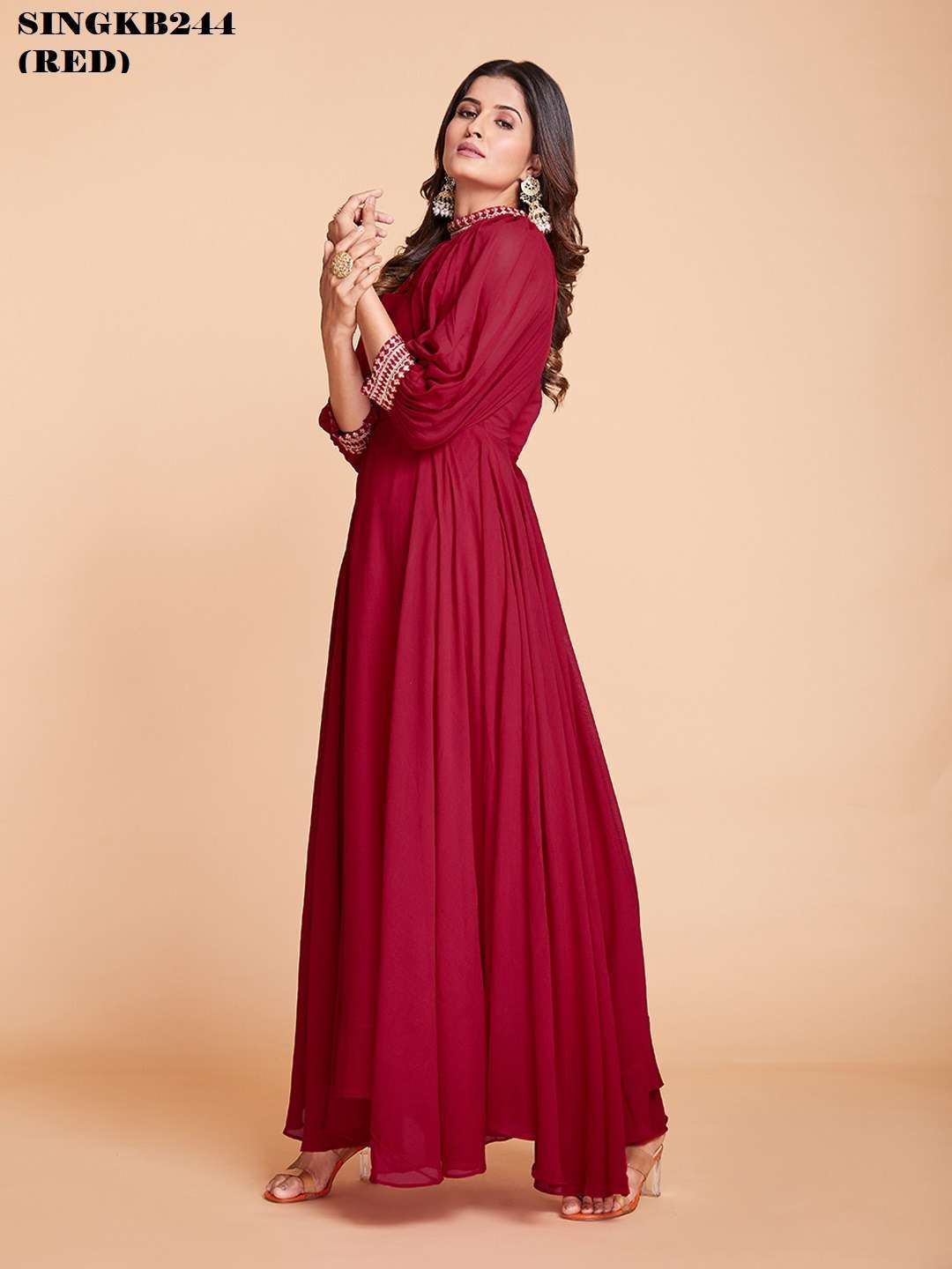 arya designs singkb244 red color faux georgette long gown