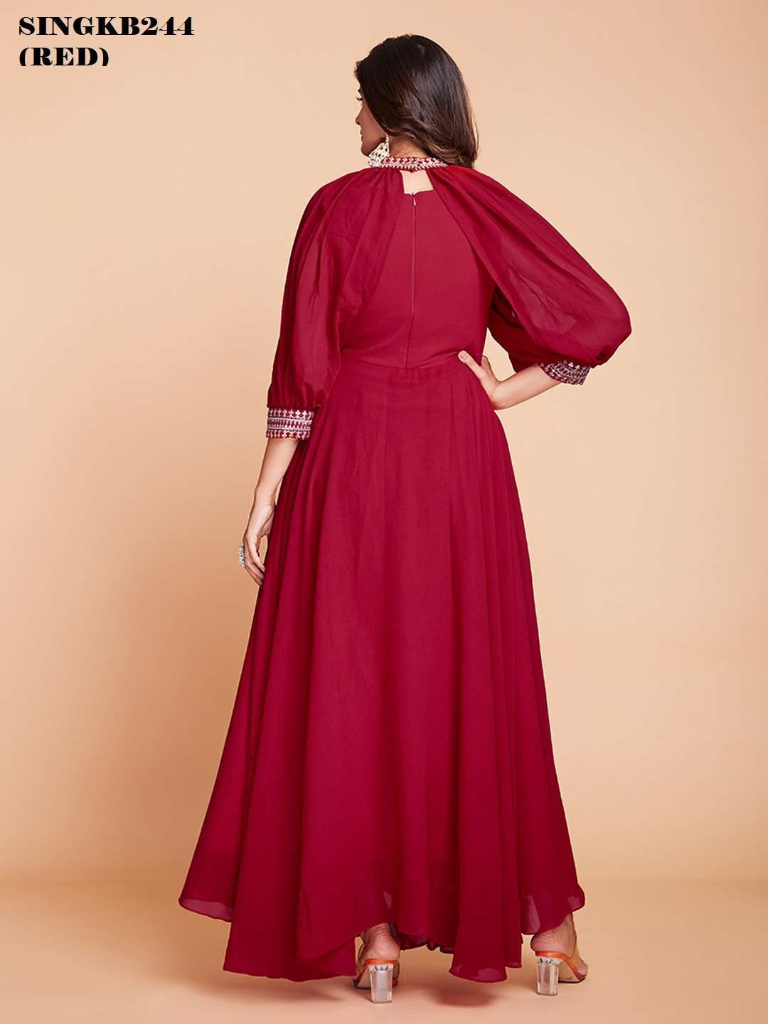 arya designs singkb244 red color faux georgette long gown