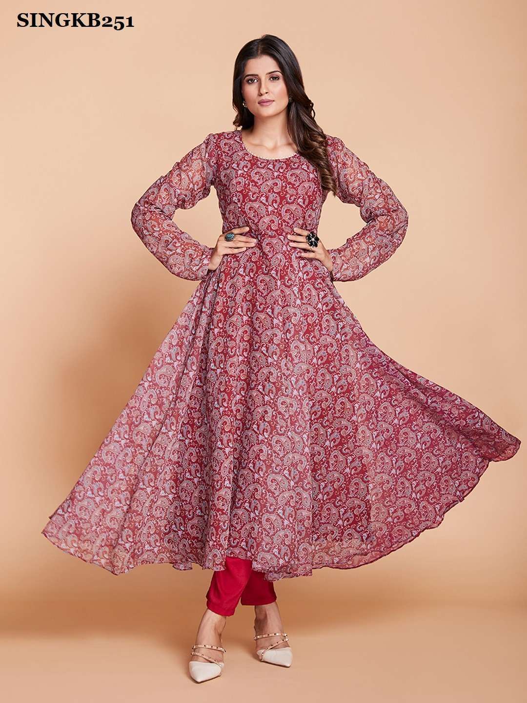 arya singkb251 maroon color faux georgette readymade suit 