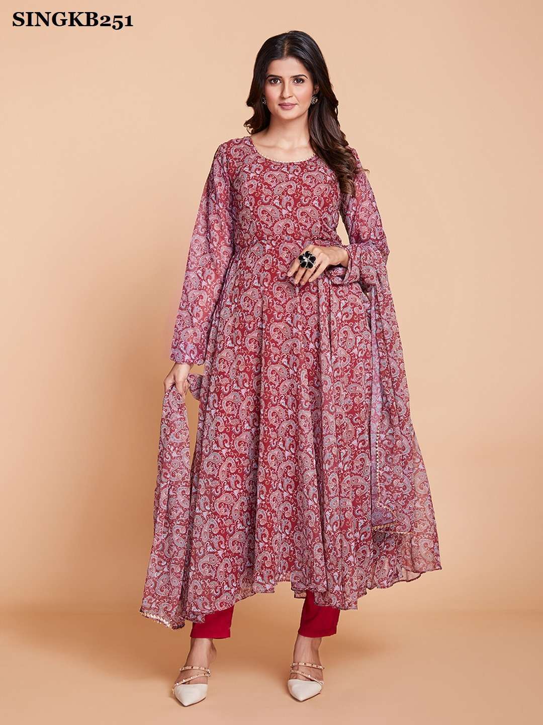 arya singkb251 maroon color faux georgette readymade suit 