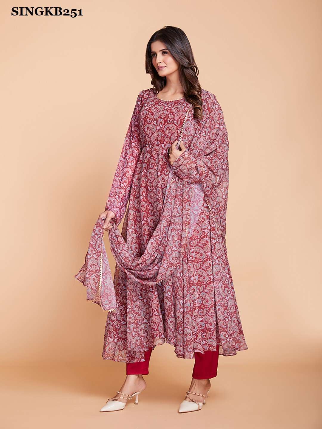 arya singkb251 maroon color faux georgette readymade suit 