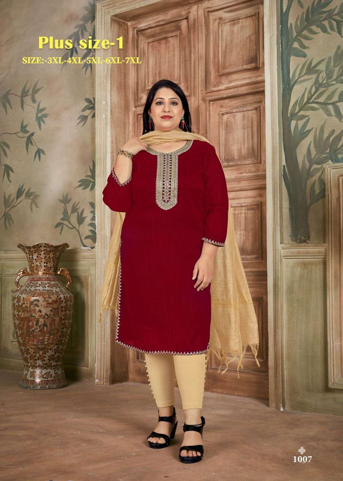 pr plus size vol 1 fancy work silk kurti with dupatta