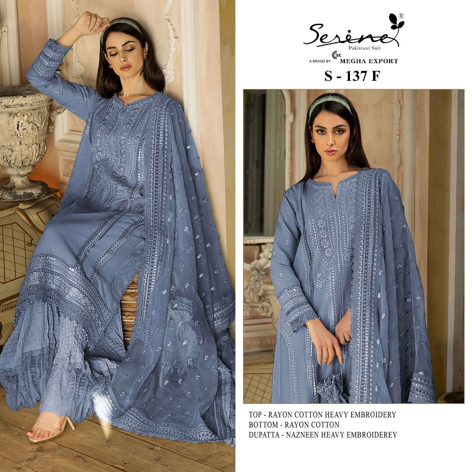 serine 137 new colors rayon cotton heavy embroidered suit 