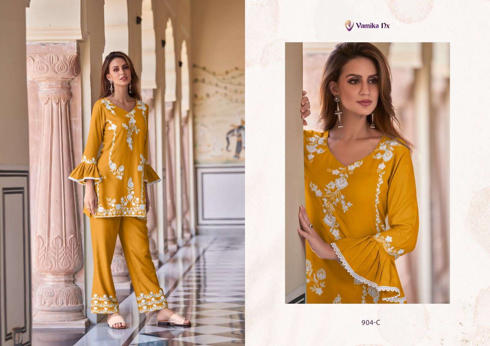 vamika nx vintage gold series 904 heavy rayon kurti 