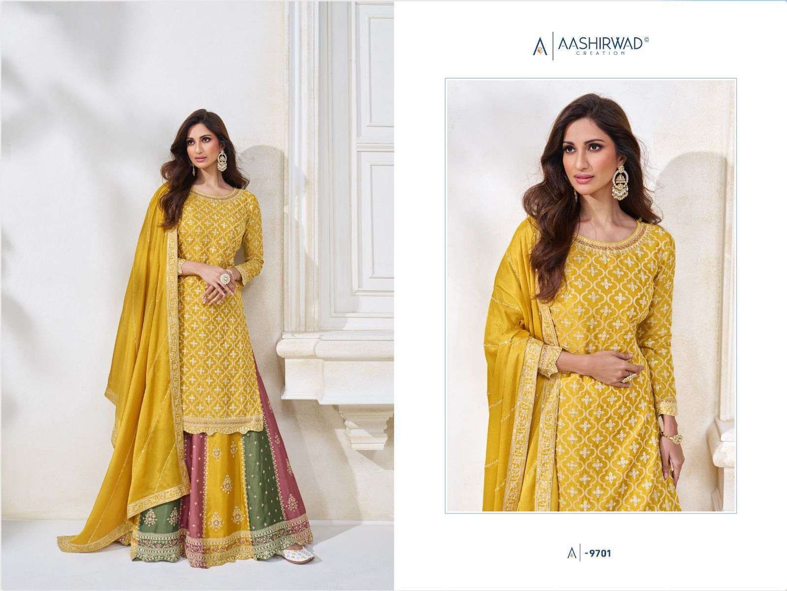 aashirwad colors series 9701-9703 premium chinon silk suit 