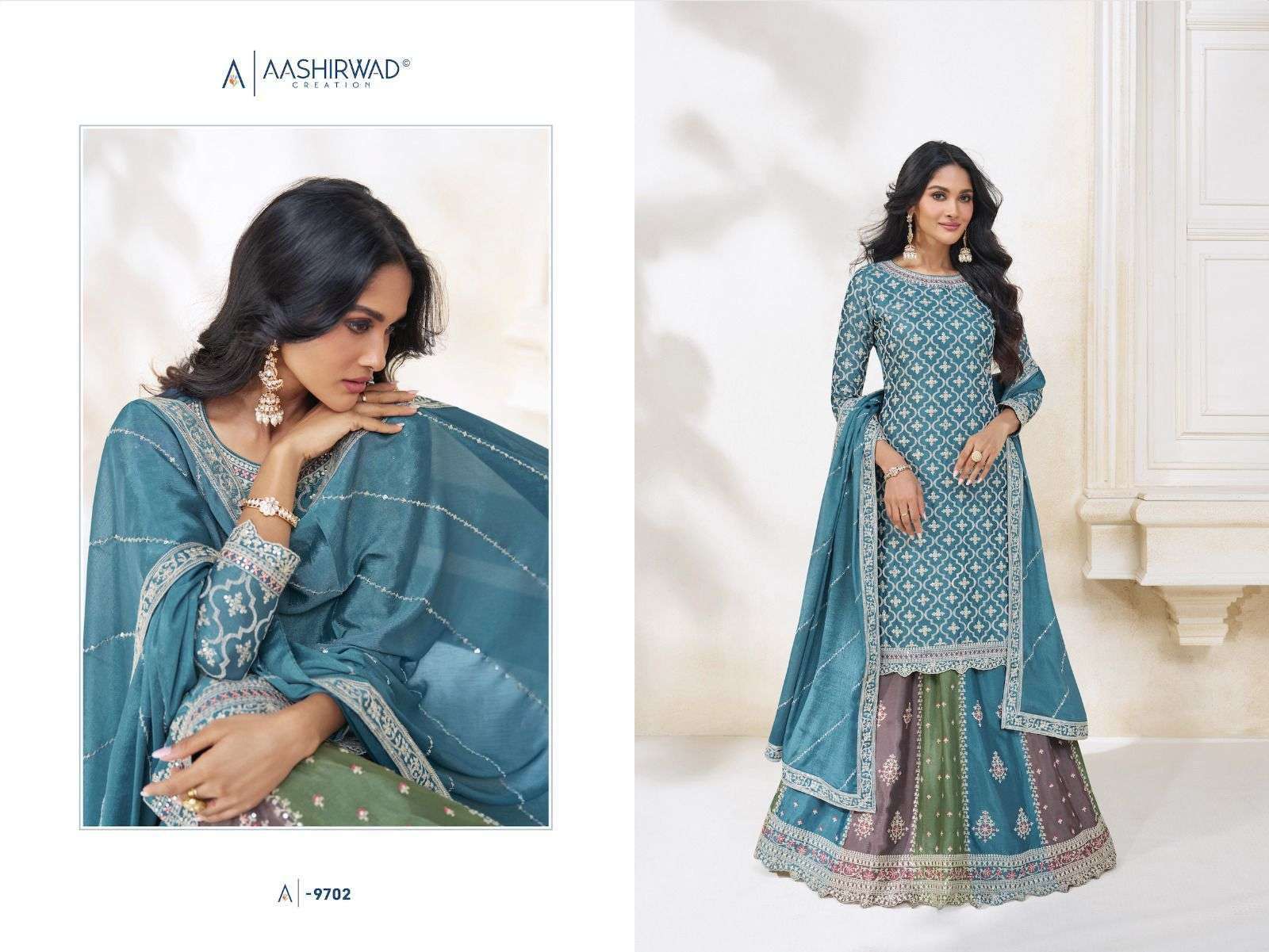 aashirwad colors series 9701-9703 premium chinon silk suit 