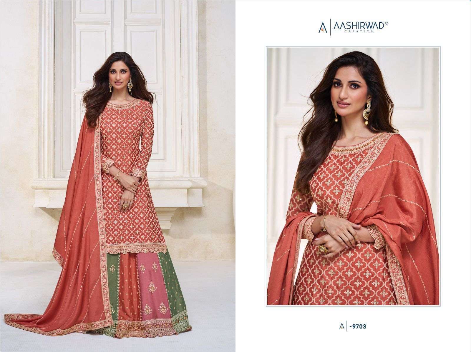 aashirwad colors series 9701-9703 premium chinon silk suit 