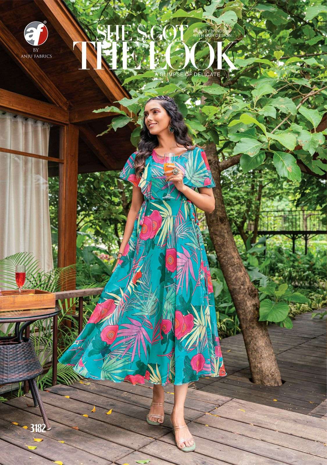 CORAL DESIGNER PRINTED VISCOSE PREMIUM GOWN