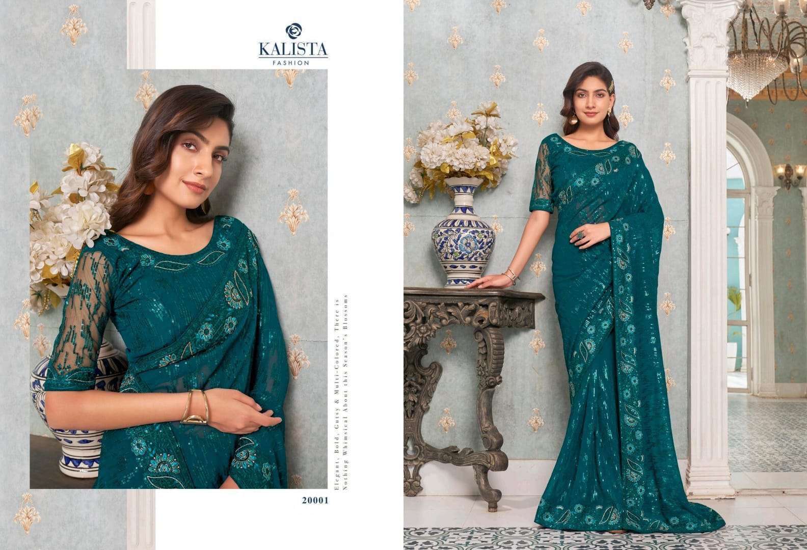 kalista lime light series 20001-20006 faux georgette saree