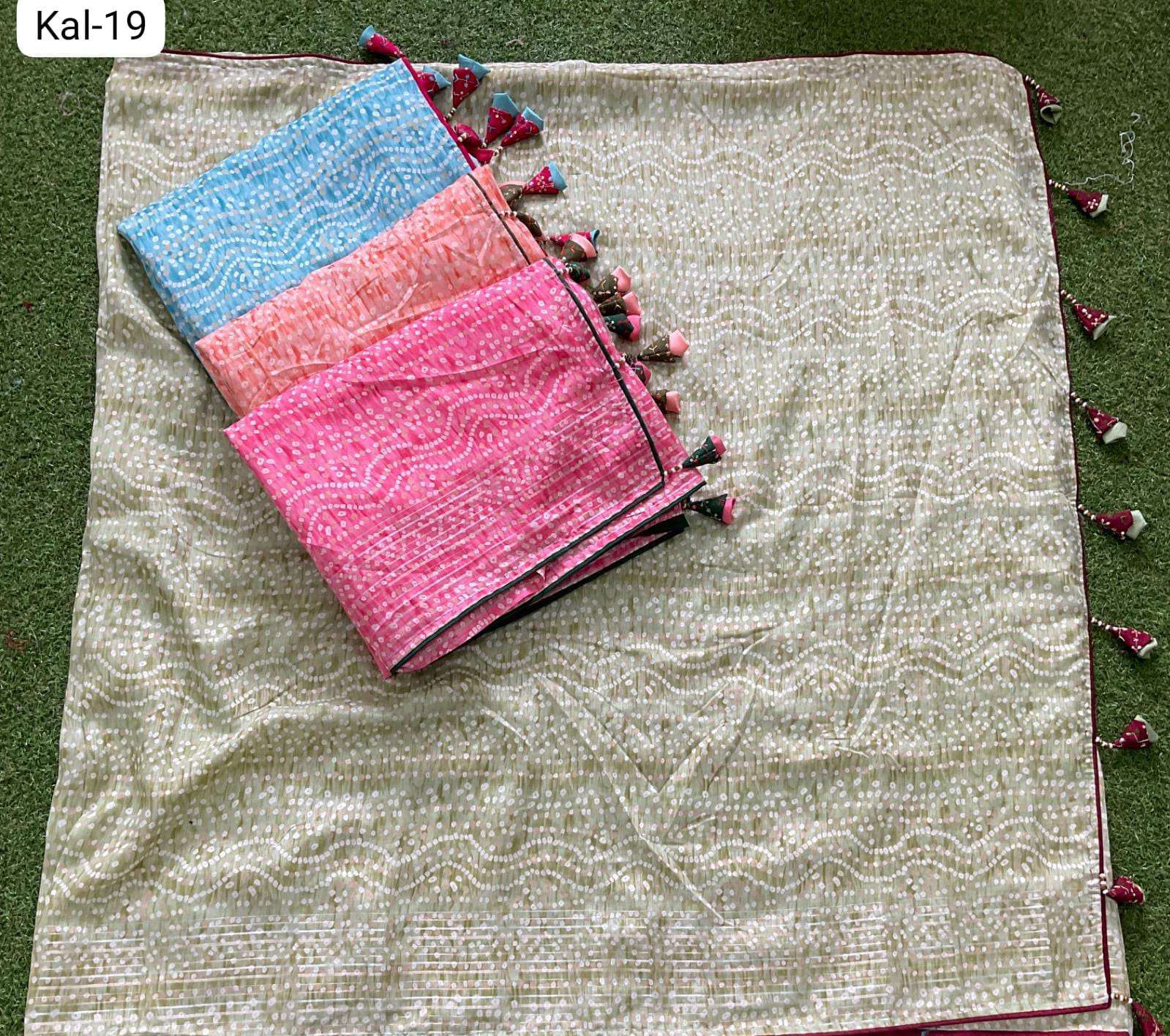 kalpavelly trendz kal 19 cora lining bandhani print design saree