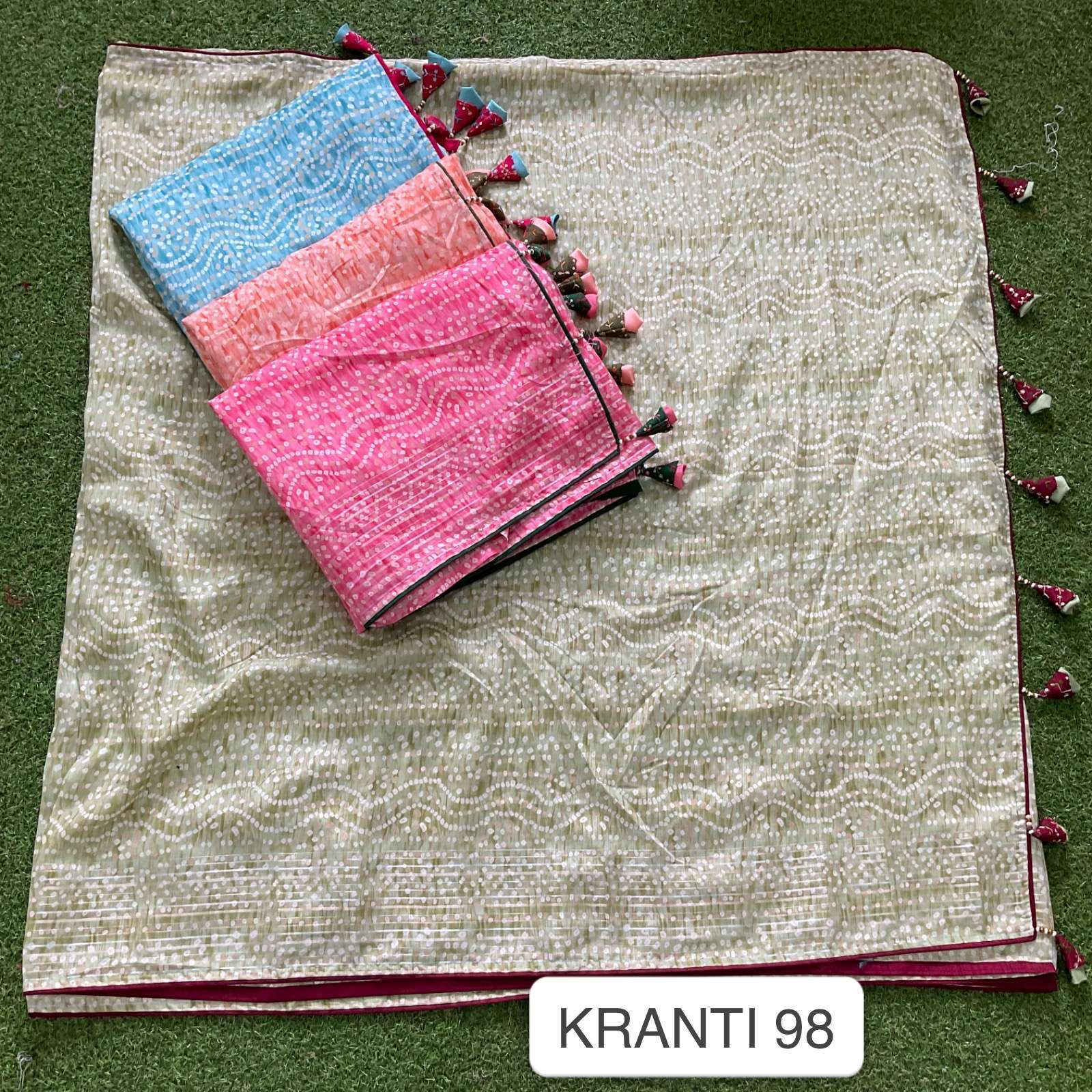kalpavelly trendz kranti 98 cora lining  bandhani print saree