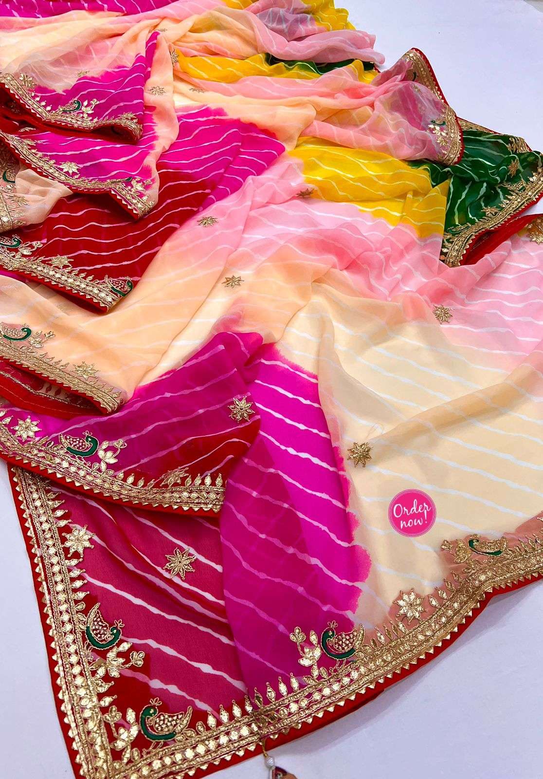 ms brand panchrangi designer georgette leheriya saree