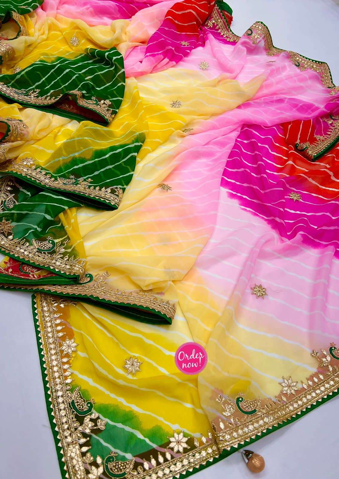 ms brand panchrangi designer georgette leheriya saree