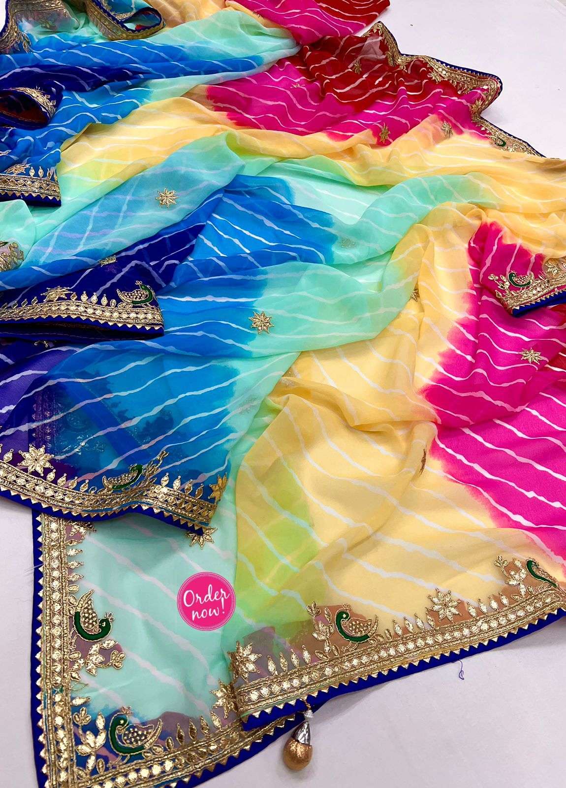 ms brand panchrangi designer georgette leheriya saree