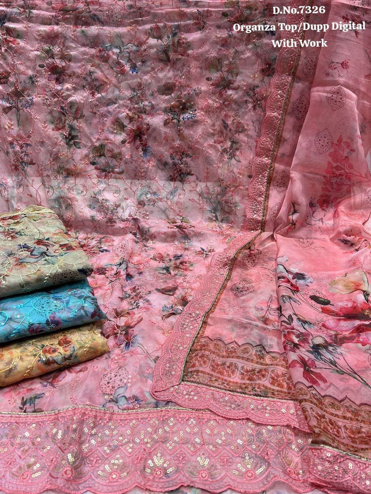 pr non catalog organza work ladies suits 