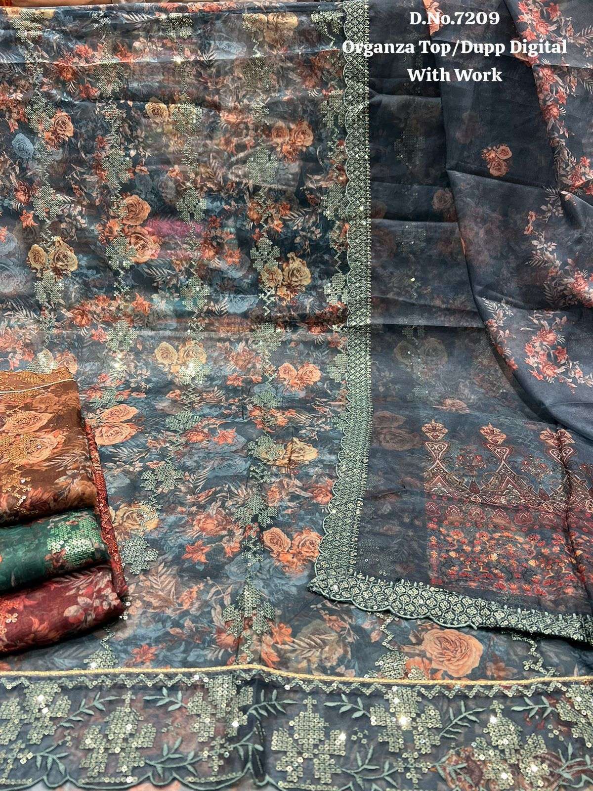 pr non catalog organza work ladies suits 