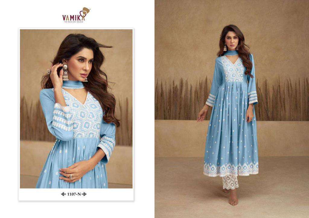 vamika aadhira vol 5 light color series 1107 pure rayon viscose suit 