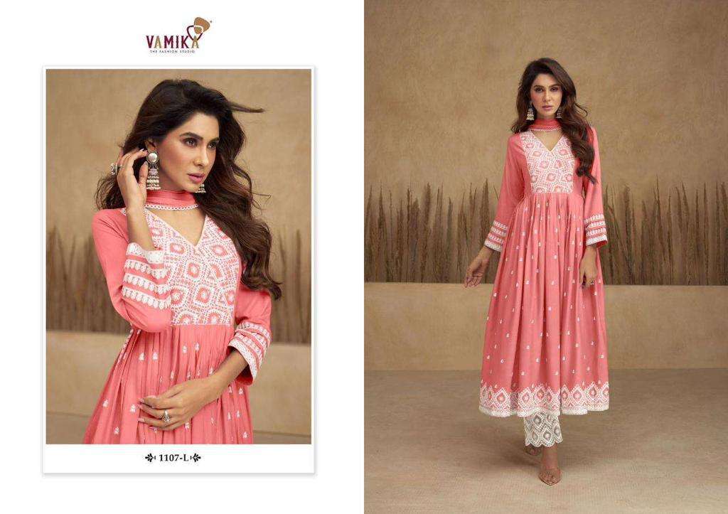 vamika aadhira vol 5 light color series 1107 pure rayon viscose suit 