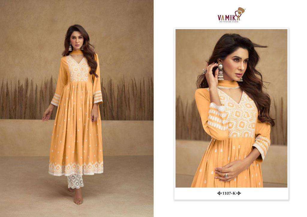 vamika aadhira vol 5 light color series 1107 pure rayon viscose suit 