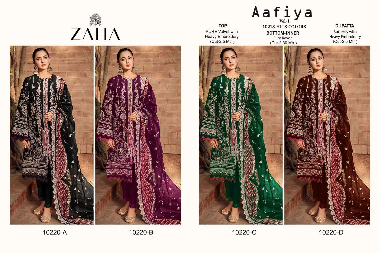 zaha aafiya vol 1 10220 hits color pure velvet suit 