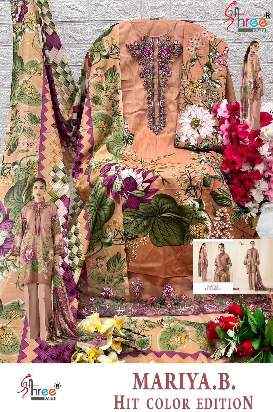 shree fab maria b hit color edition 3331 pure cotton suit 