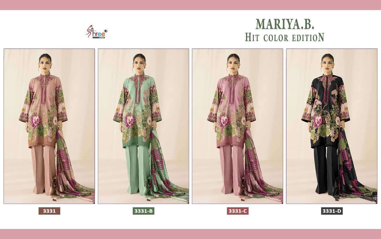 shree fab maria b hit color edition 3331 pure cotton suit 