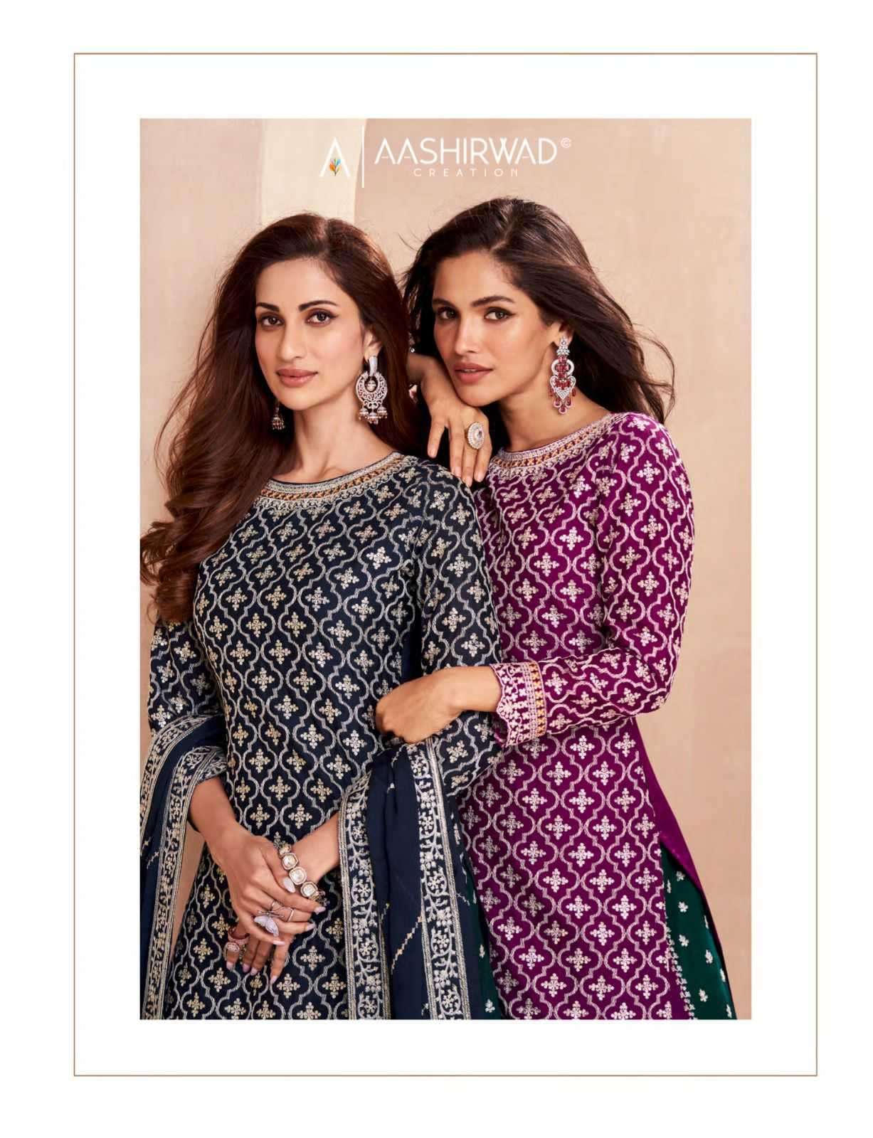 aashirwad gulkand colors dark edition series 9856-9858 premium chinon silk suit 