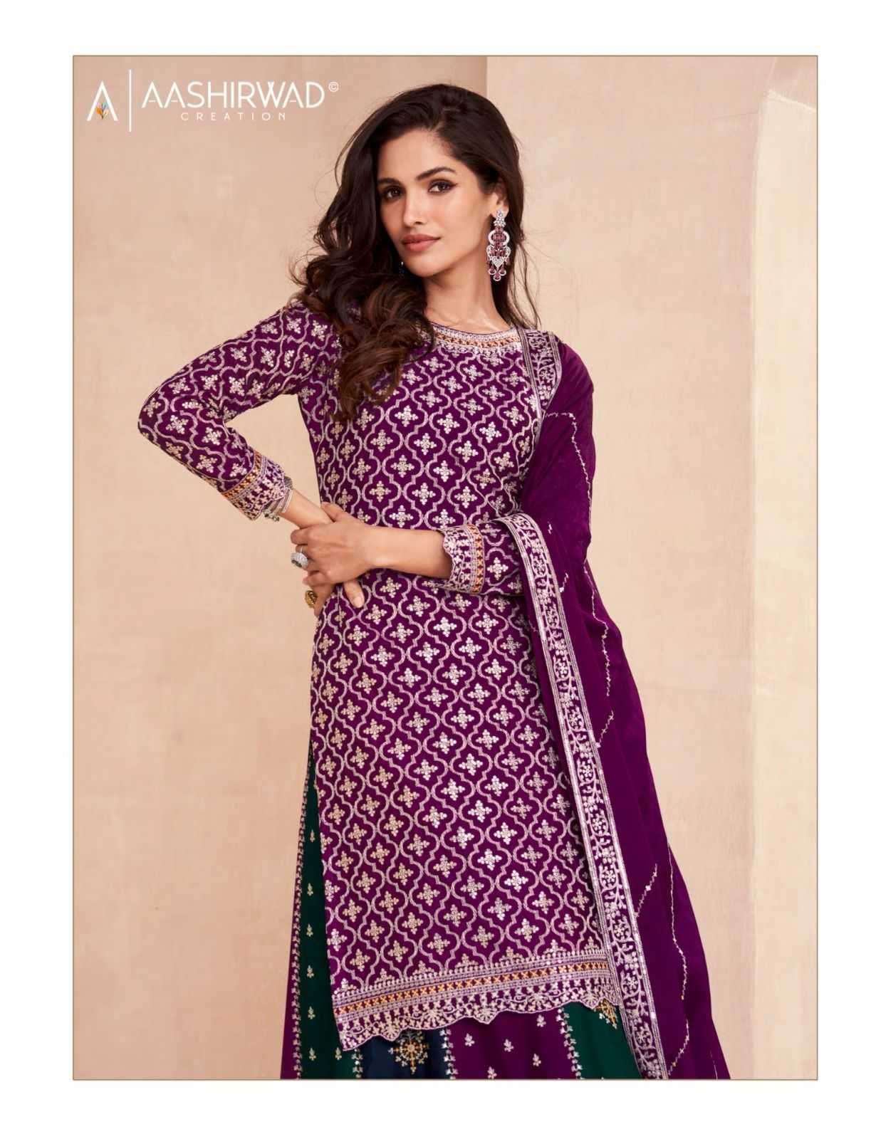 aashirwad gulkand colors dark edition series 9856-9858 premium chinon silk suit 