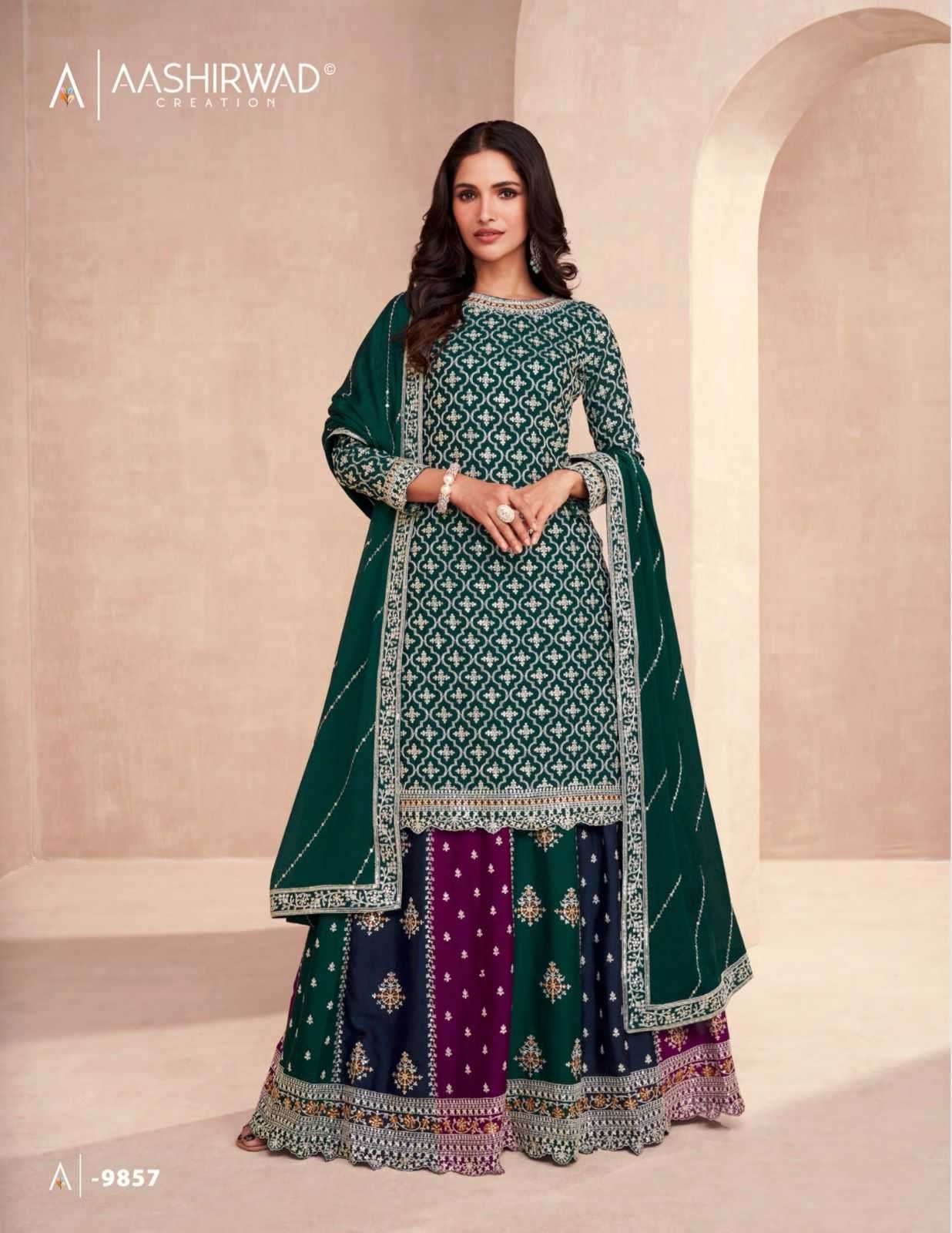 aashirwad gulkand colors dark edition series 9856-9858 premium chinon silk suit 