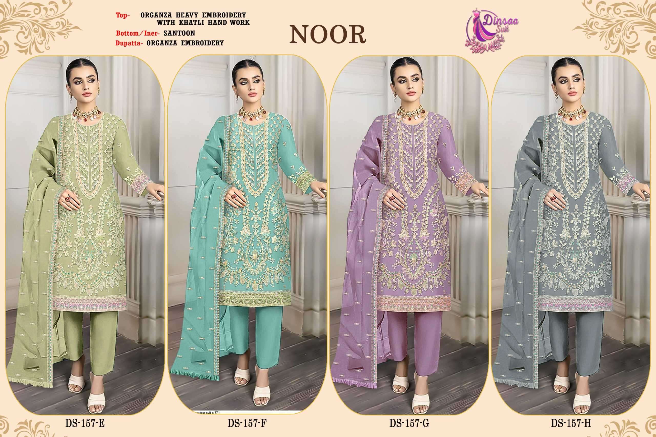 dinsaa noor 157 Organza handwork and embroidery suit